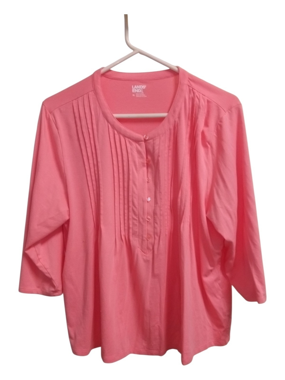 New Lands' End Coral Pink Pintuck Henley Blouse XL